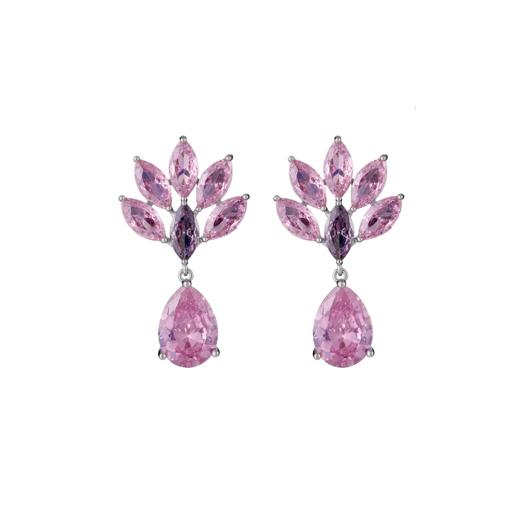 EQ Elegant Leaf Cluster Drop Earrings Pink