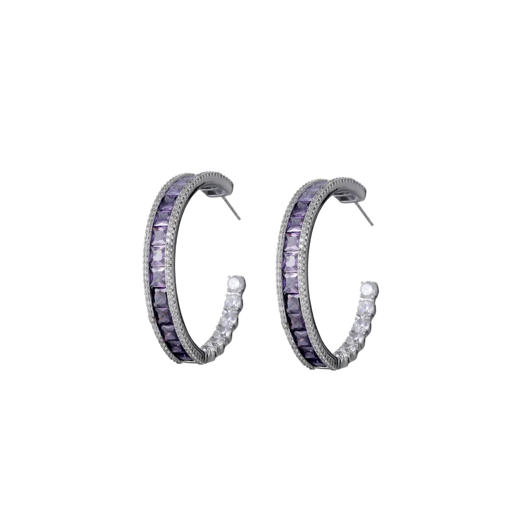 EQ Gradient Pave Accents Hoops Purple