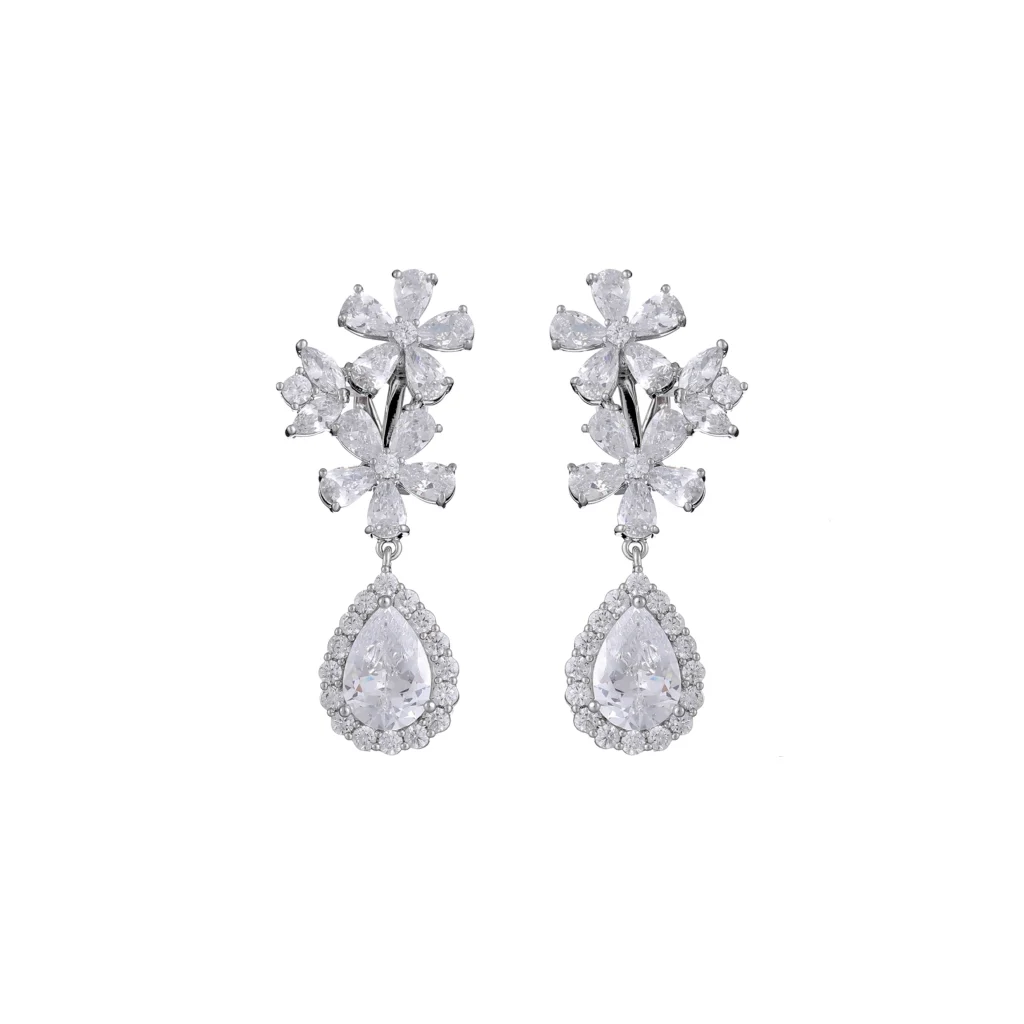 EQ Floral Teardrop Zirconia Clip-on Earrings