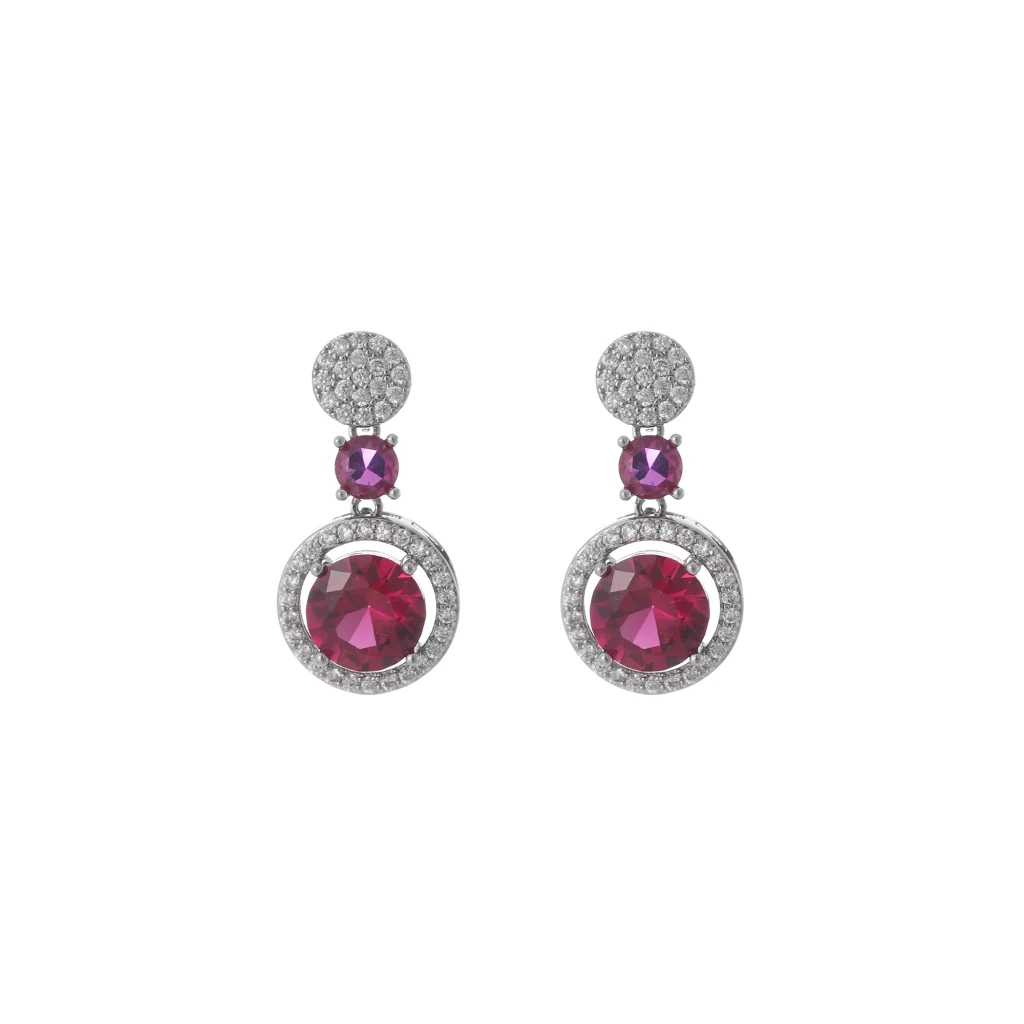 EQ Halo Drop Earrings Ruby Red