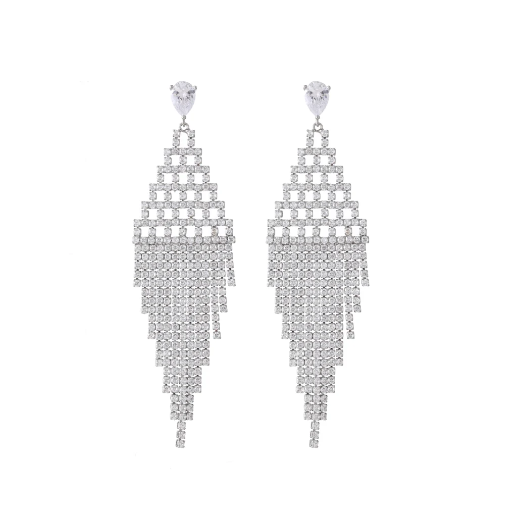 EQ Pyramid Geometric Rhinestone Fringe Earrings