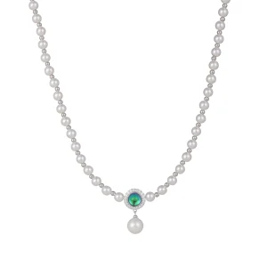 EQ Pearl Necklace With Iridescent Gem and Drop Pendant
