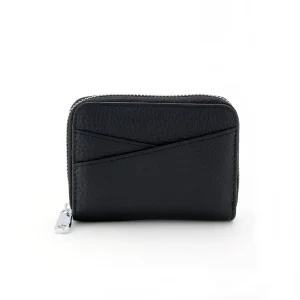EQ Zip Purse in Real Leather - Black