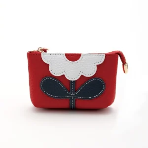 EQ White and Navy Floral Purse Real Leather - Red